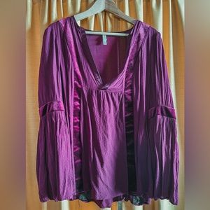 Purple Bell Sleeve Top with Velvet Accents